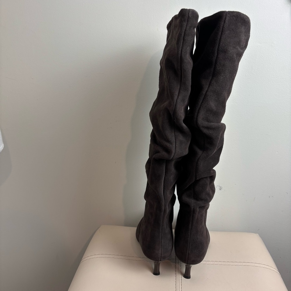 Zara Chocolate Brown Split Suede Slouchy Heeled Boots Size 8 NWT - Picture 4 of 10